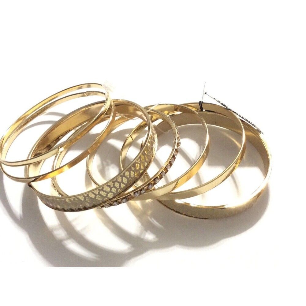 Women's Gold Metallic Bangle Bracelet Set of 7 New
